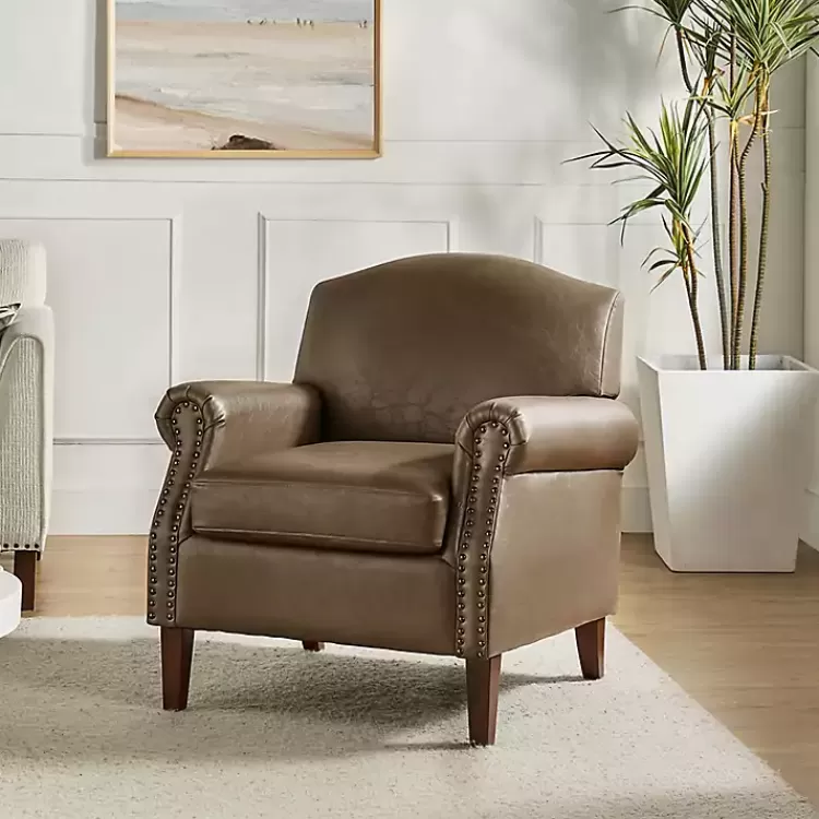 Taupe Faux Leather Nailhead Taylor Armchair>Kirklands Home Discount