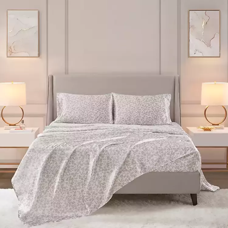 Taupe Leopard Print Satin 3-pc. Twin Sheet Set>Kirklands Home Store