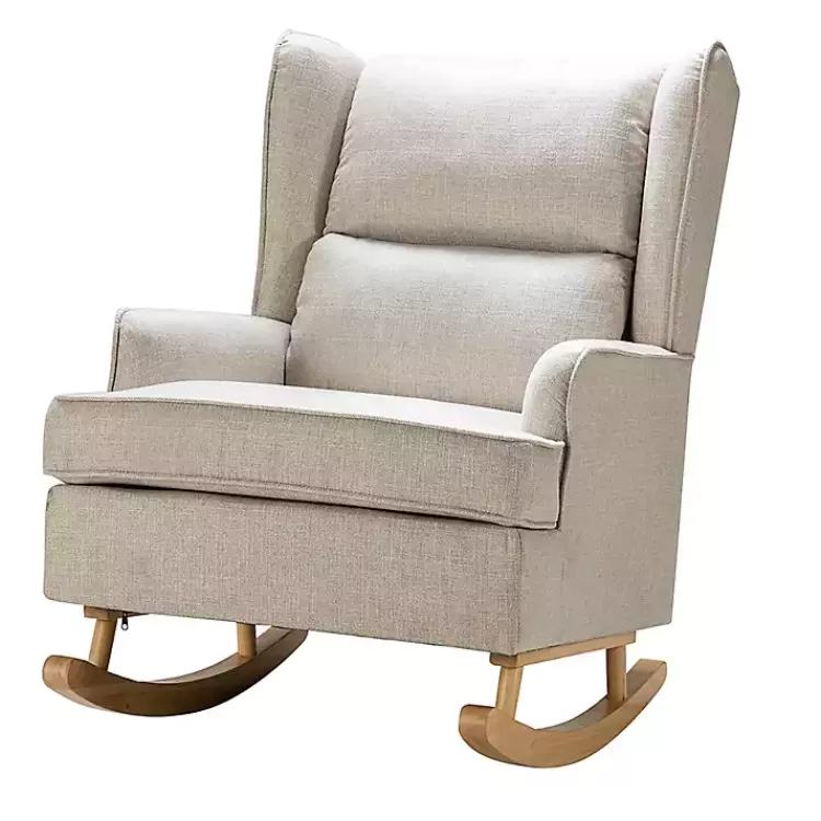 Taupe Upholstered Natural Base Wingback Rocker>Kirklands Home Cheap