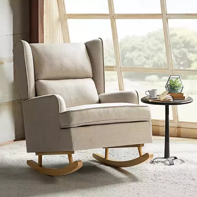 Taupe Upholstered Natural Base Wingback Rocker>Kirklands Home Cheap