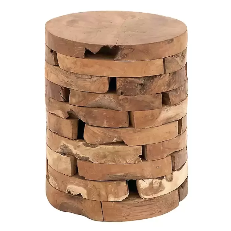 Teak Wood Stacked Round Accent Table>Kirklands Home Flash Sale