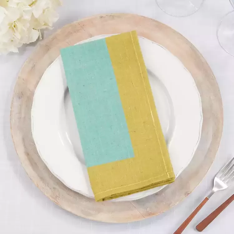 teal_and_mustard_colorblock_napkins_set_of__3.webp Teal and Mustard Colorblock Napkins, Set of 4>Kirklands Home Flash Sale