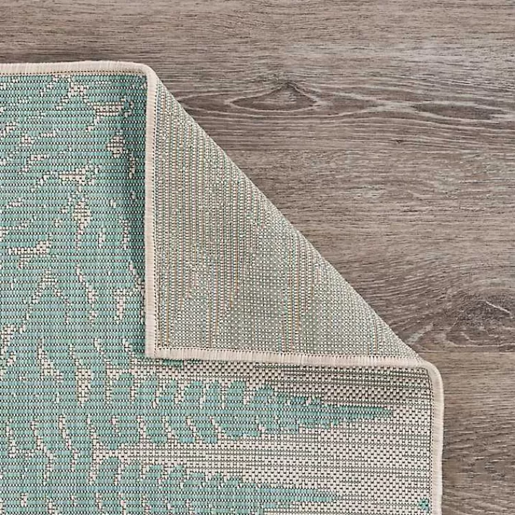 Teal and Tan Falling Ferns Outdoor Area Rug, 5x7>Kirklands Home Cheap
