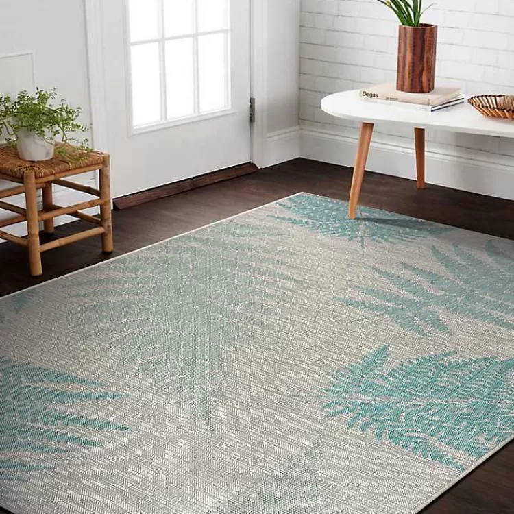 Teal and Tan Falling Ferns Outdoor Area Rug, 5x7>Kirklands Home Cheap