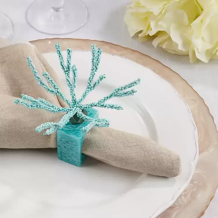 Teal Beaded Coral Napkin Rings, Set of 4>Kirklands Home Store