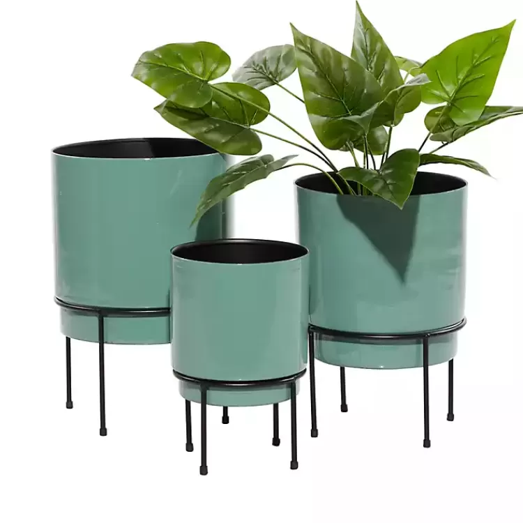 Teal Metal Round Planters with Stands, Set of 3>Kirklands Home Sale