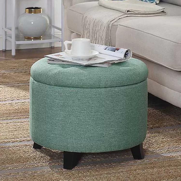 Teal Upholstered Eliza Round Storage Ottoman>Kirklands Home Flash Sale