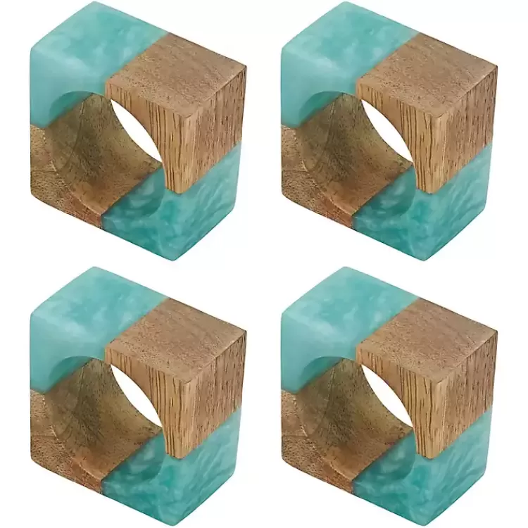 Teal Wood and Resin Square Napkin Rings, Set of 4>Kirklands Home Best