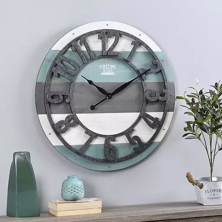 Teal Wood Plank Wall Clock>Kirklands Home Discount