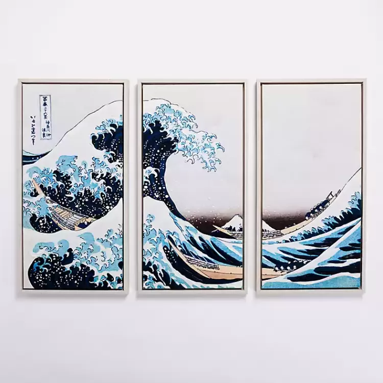 The Great Wave Framed Canvas Art Prints, Set of 3>Kirklands Home Flash Sale