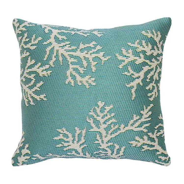 Turquoise Coral Woven Outdoor Throw Pillow>Kirklands Home Clearance