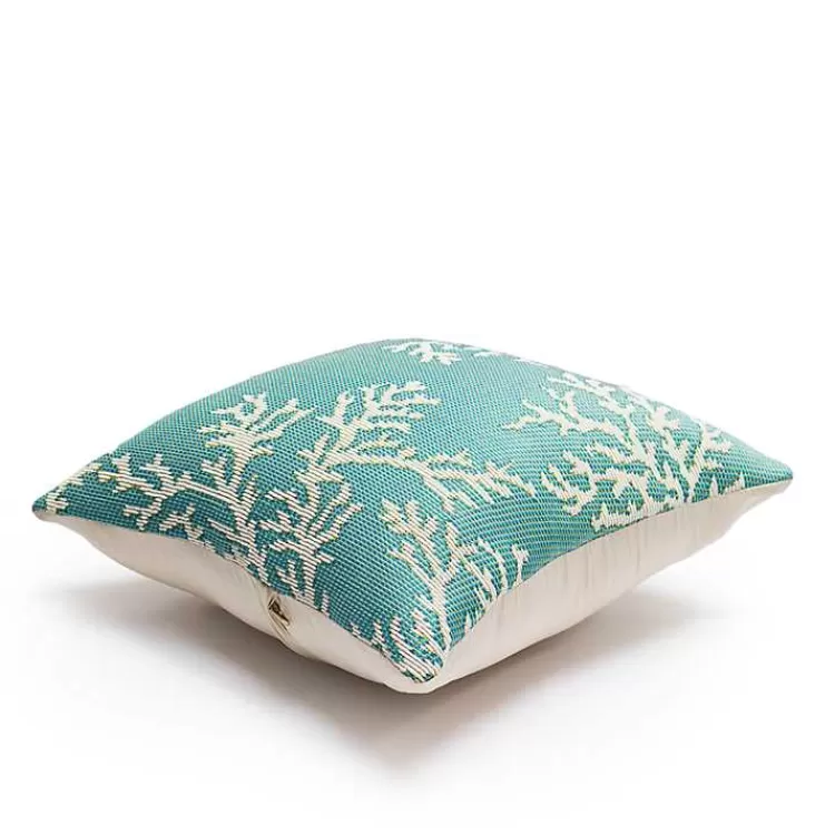 Turquoise Coral Woven Outdoor Throw Pillow>Kirklands Home Clearance