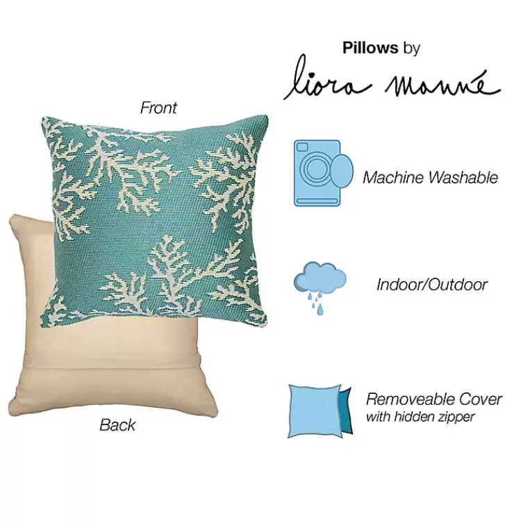 Turquoise Coral Woven Outdoor Throw Pillow>Kirklands Home Clearance