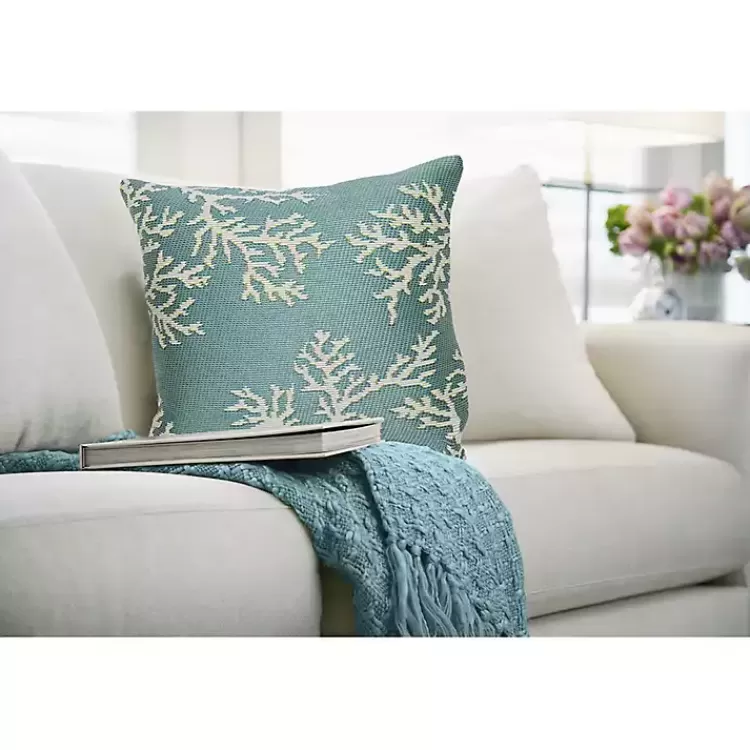Turquoise Coral Woven Outdoor Throw Pillow>Kirklands Home Clearance