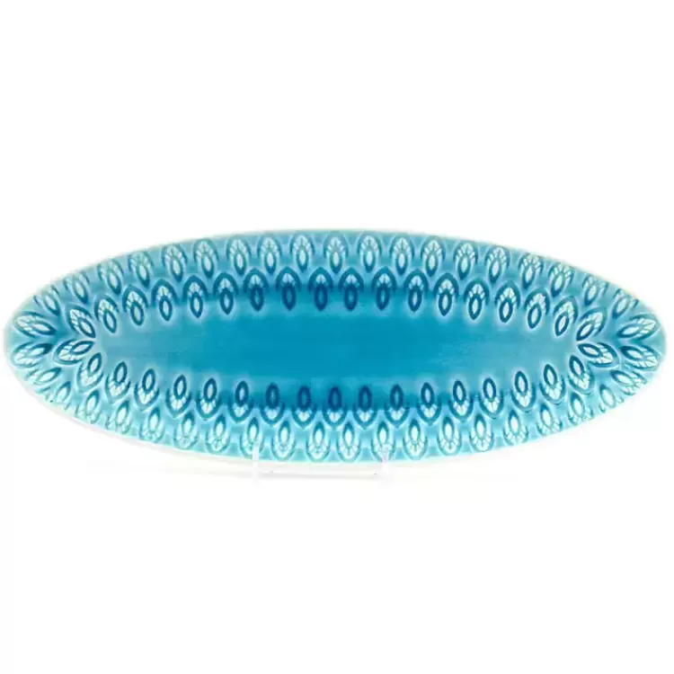 Turquoise Peacock Reactive Print Oval Platter>Kirklands Home Best