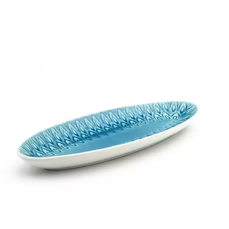 Turquoise Peacock Reactive Print Oval Platter>Kirklands Home Best
