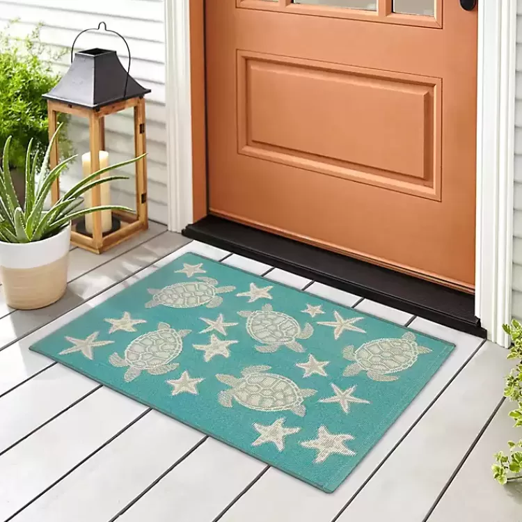 turquoise_turtles_indooroutdoor_rug_x_6.webp Turquoise Turtles Indoor/Outdoor Rug, 2x3>Kirklands Home Best Sale
