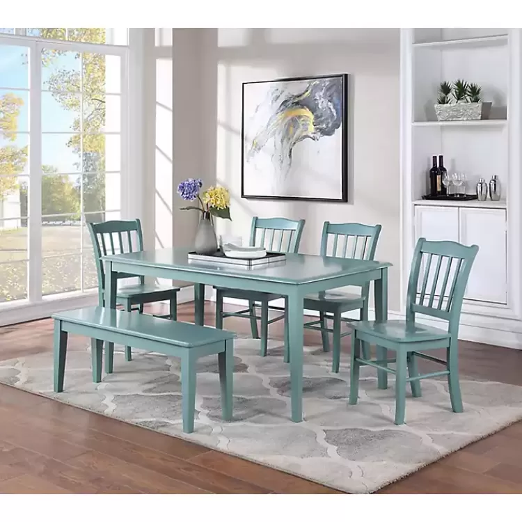 turquoise_wood_classic_farmhouse_bench_3.webp Turquoise Wood Classic Farmhouse Bench>Kirklands Home Hot