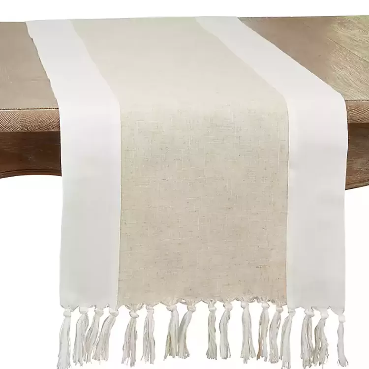 Two Tone Tan and White Table Runner, 90 in.>Kirklands Home Best Sale
