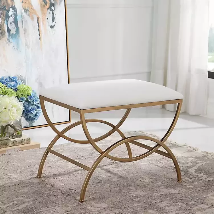 Upholstered Gold Metal Arched Frame Bench>Kirklands Home Clearance