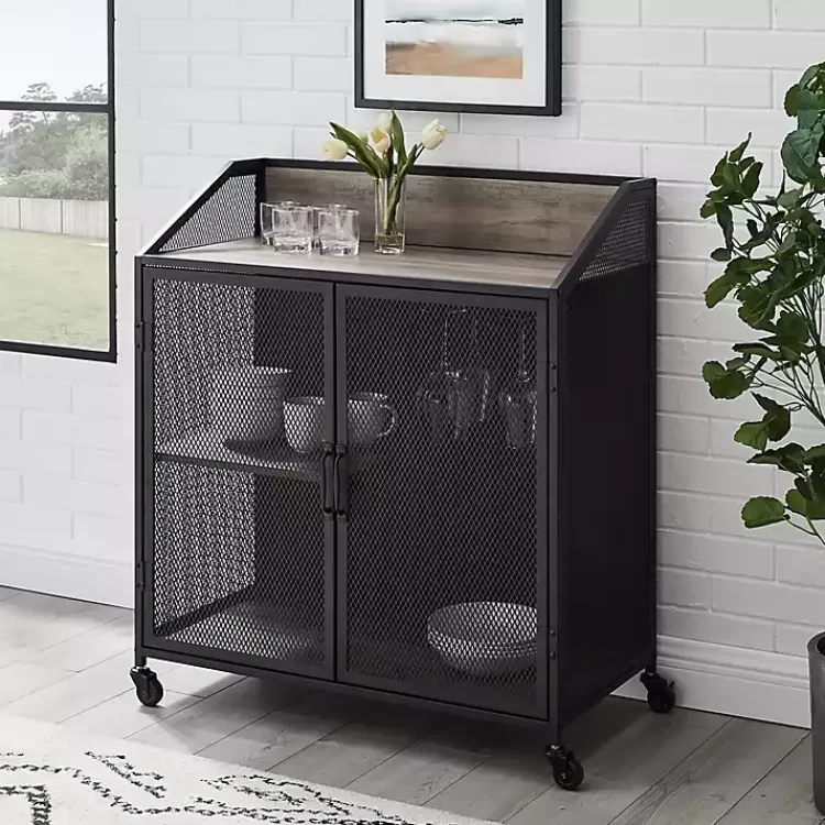 Urban Mesh Door Rolling Bar Cabinet>Kirklands Home Online