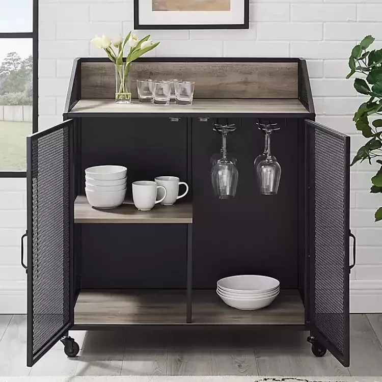 urban_mesh_door_rolling_gray_bar_cabinet_2.webp Urban Mesh Door Rolling Bar Cabinet>Kirklands Home Online