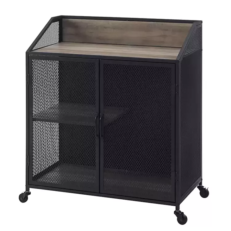 urban_mesh_door_rolling_gray_bar_cabinet_3.webp Urban Mesh Door Rolling Bar Cabinet>Kirklands Home Online
