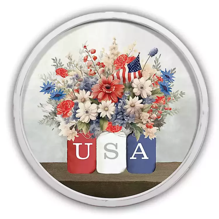 USA Mason Jar Vases Round Framed Wall Plaque>Kirklands Home Sale