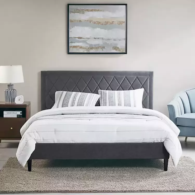 Viv Charcoal Diamond Tufted Queen Bed Frame>Kirklands Home Store
