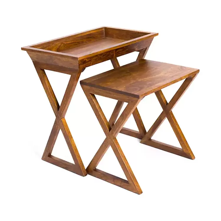 Walnut Acacia Wood 2-pc. End Table Set>Kirklands Home Clearance
