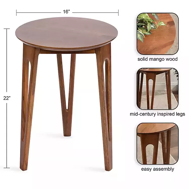 Walnut Mango Wood Round Kershaw Accent Table>Kirklands Home Clearance