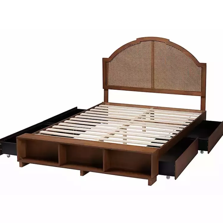 Walnut Rattan Queen Storage Bed>Kirklands Home Online