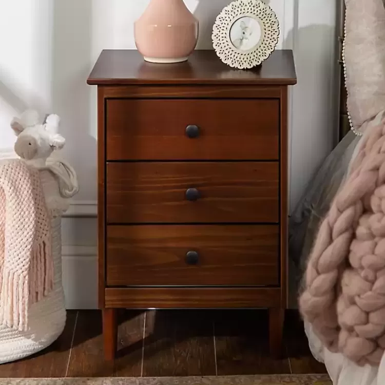 Walnut 3-Drawer Wood Nightstand>Kirklands Home Online
