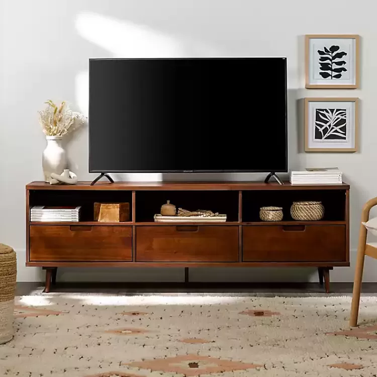 Walnut 3-Drawer Wood TV Stand>Kirklands Home Store