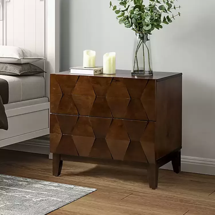 Walnut Geometric 2-Drawer Charging Nightstand>Kirklands Home Discount