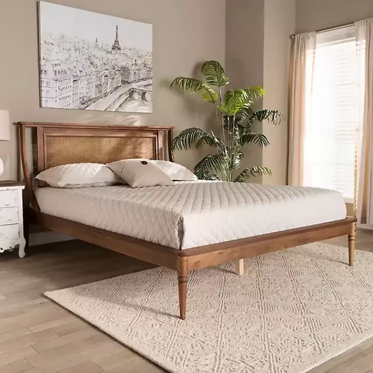 Walnut Rattan Swooping Queen Platform Bed>Kirklands Home Best Sale