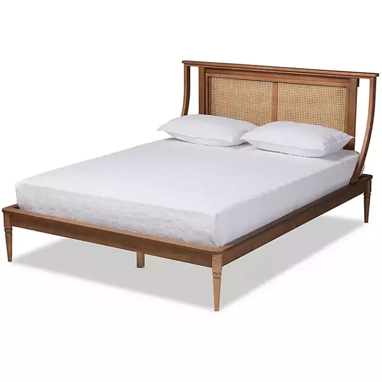 Walnut Rattan Swooping Queen Platform Bed>Kirklands Home Best Sale