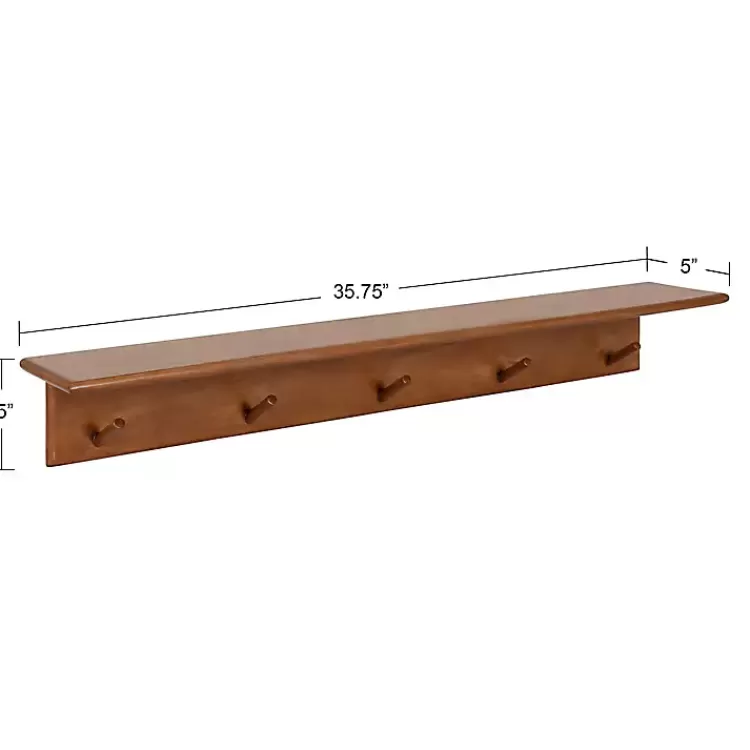 Walnut Wood Alia Shelf with Hooks>Kirklands Home Discount