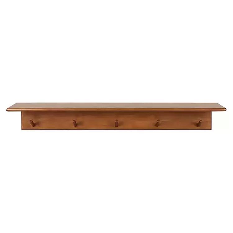 walnut_wood_alia_shelf_with_hooks_2.webp Walnut Wood Alia Shelf with Hooks>Kirklands Home Discount