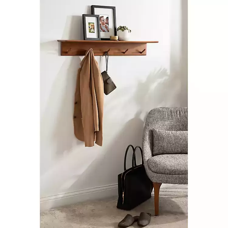 walnut_wood_alia_shelf_with_hooks_6.webp Walnut Wood Alia Shelf with Hooks>Kirklands Home Discount