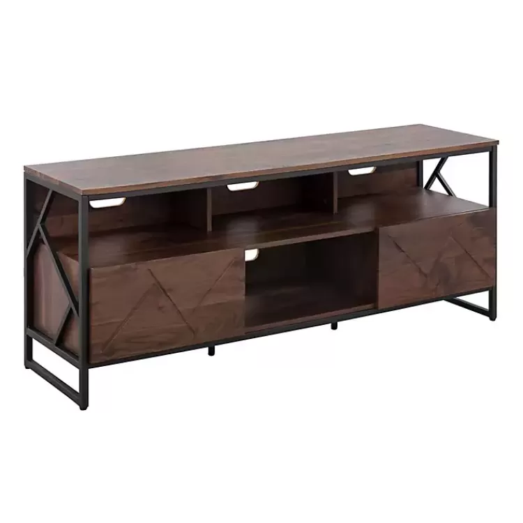 Walnut Wood and Black Steel Media Stand>Kirklands Home Shop