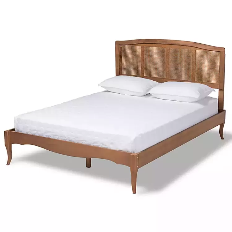 Walnut Wood and Rattan King Bed Frame>Kirklands Home Sale