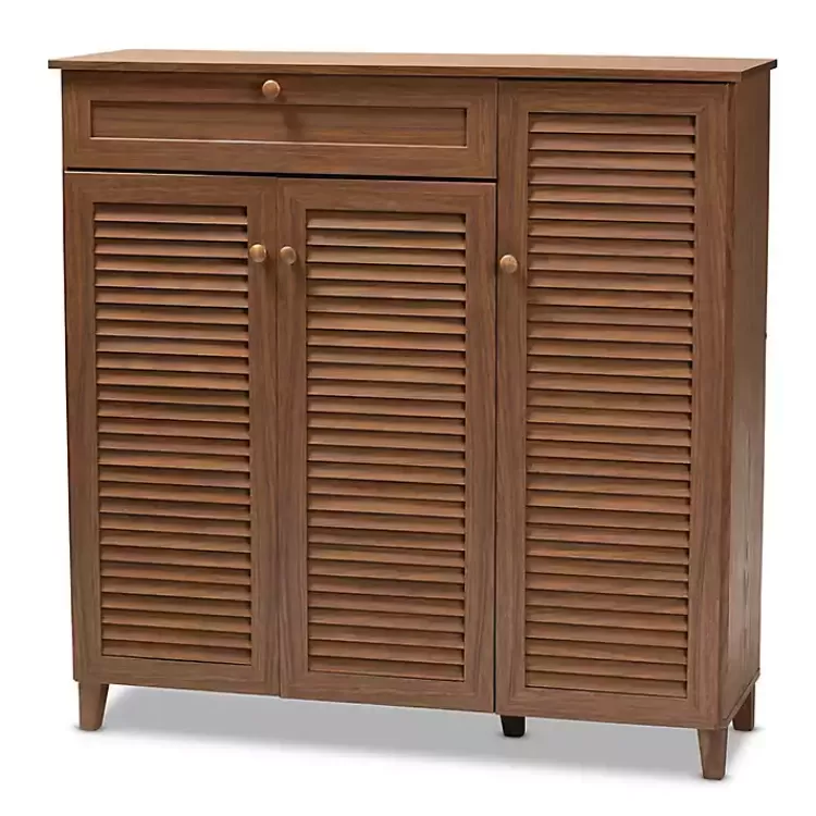 Walnut Wood 11-Shelf Paneled Shoe Cabinet>Kirklands Home Store