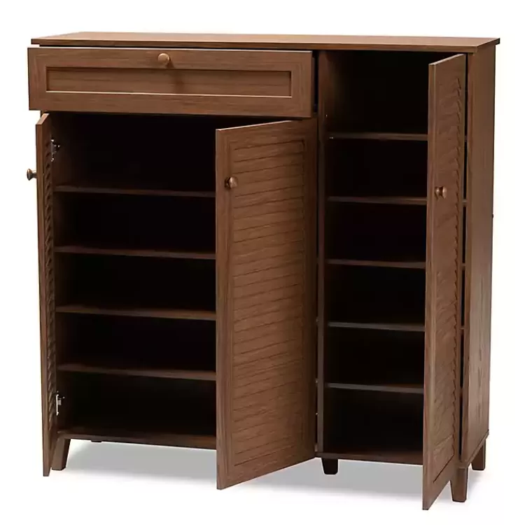 Walnut Wood 11-Shelf Paneled Shoe Cabinet>Kirklands Home Store