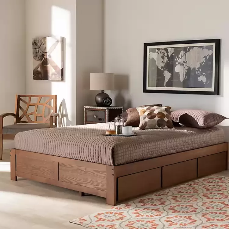 walnut_wooden_drawer_platform_bed_7.webp Walnut Wooden 3-Drawer Platform Bed>Kirklands Home Store
