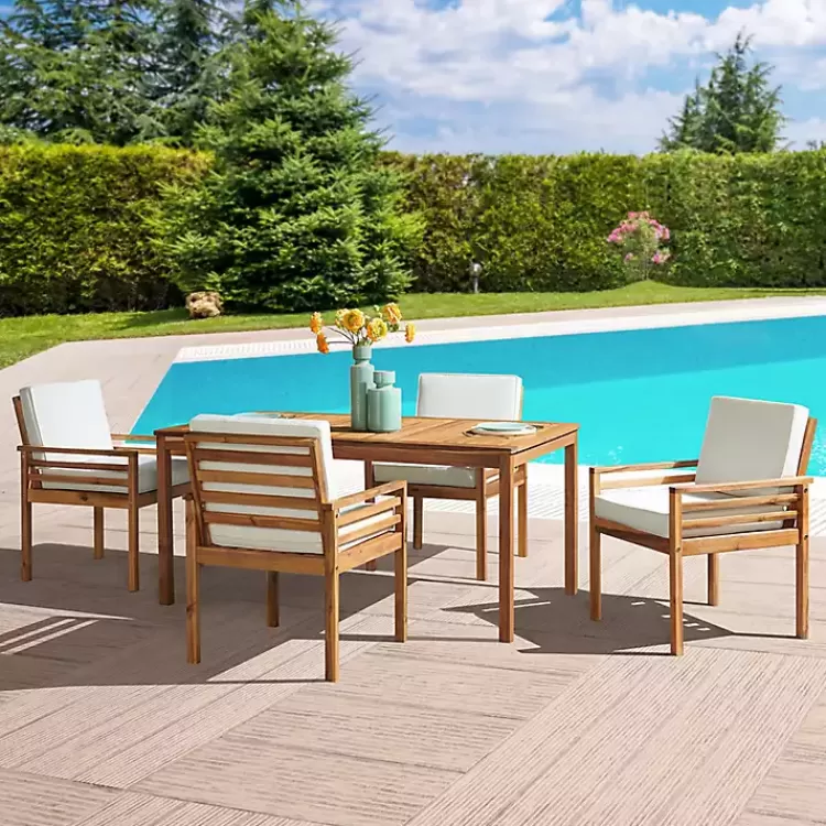 Warm Acacia Wood Slatted 5-pc. Outdoor Dining Set>Kirklands Home Hot