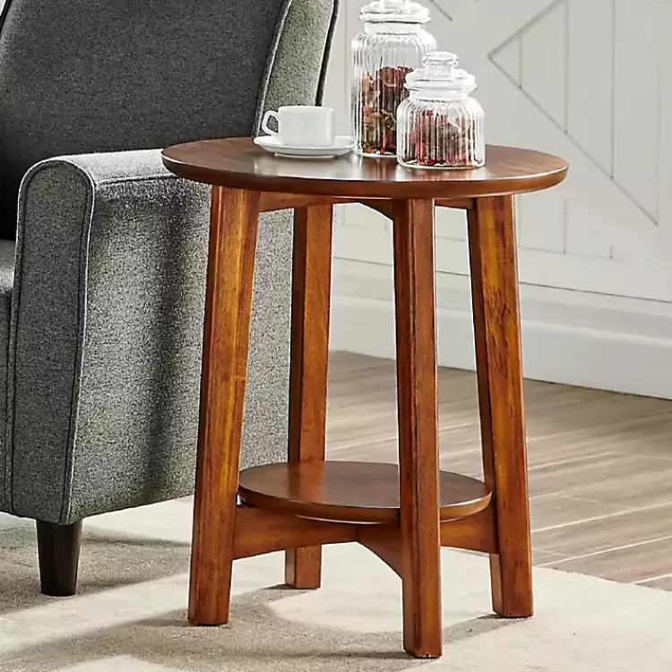Warm Chestnut Wood Round Accent Table>Kirklands Home Sale
