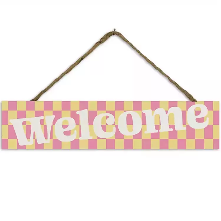 Welcome Checkered Hanging Wall Sign>Kirklands Home Store
