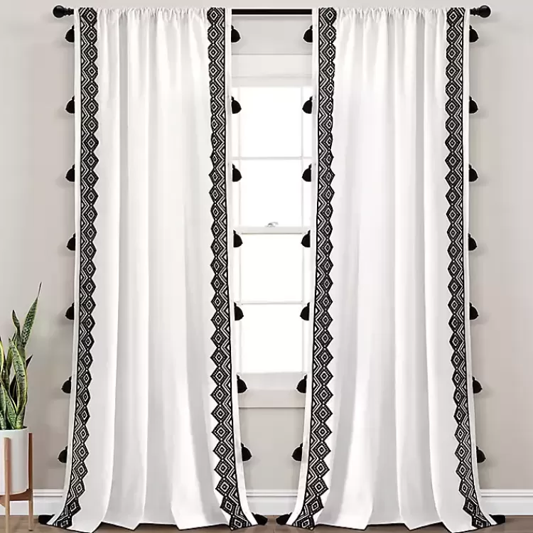 White and Black Diamond Curtain Panel, 84 in.>Kirklands Home Flash Sale