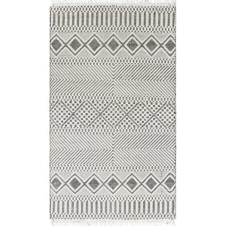 White and Black Diamond Tassel Wool Area Rug, 5x7>Kirklands Home Best Sale